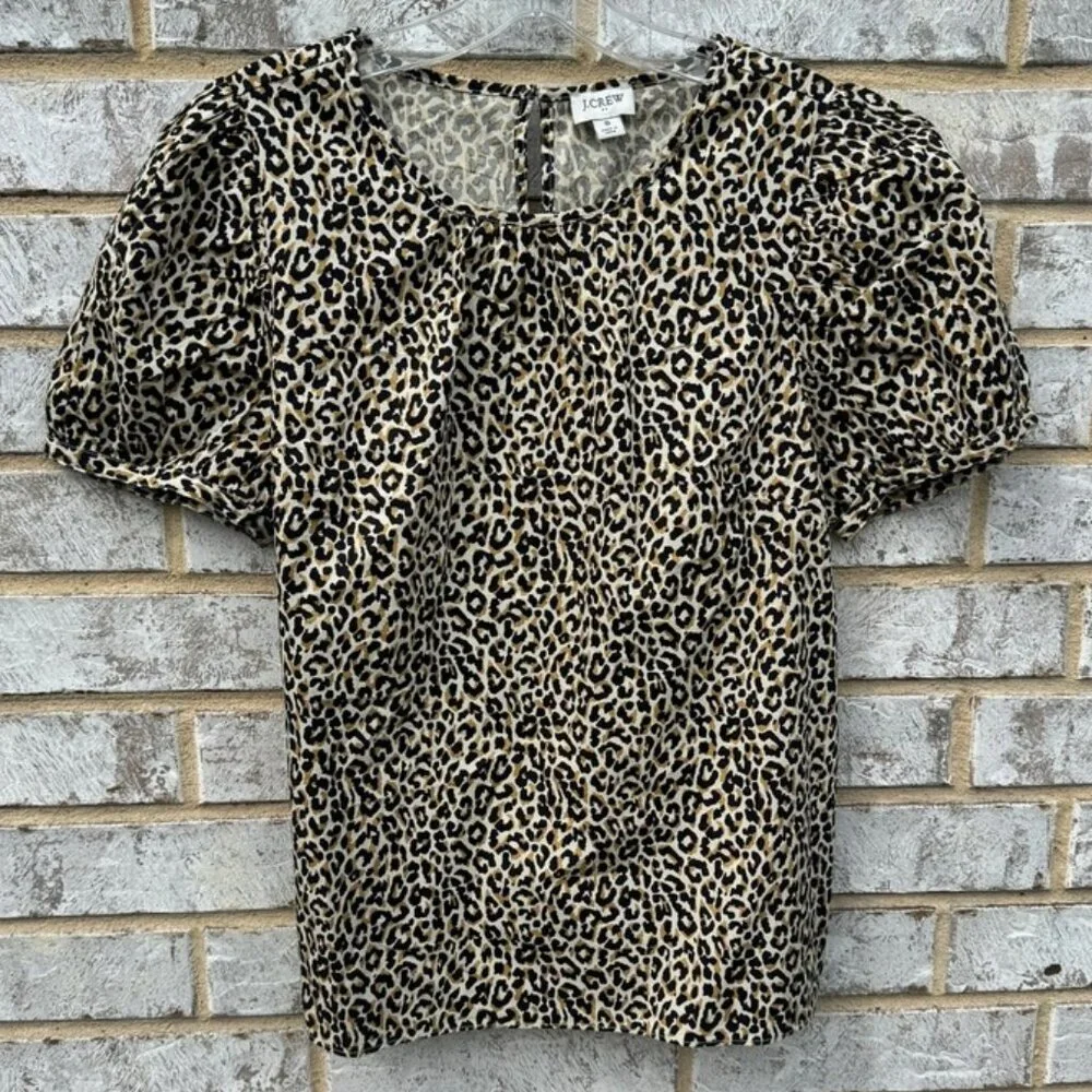 J. Crew Puff Sleeve Leopard Print Pullover Blouse Women's Size S